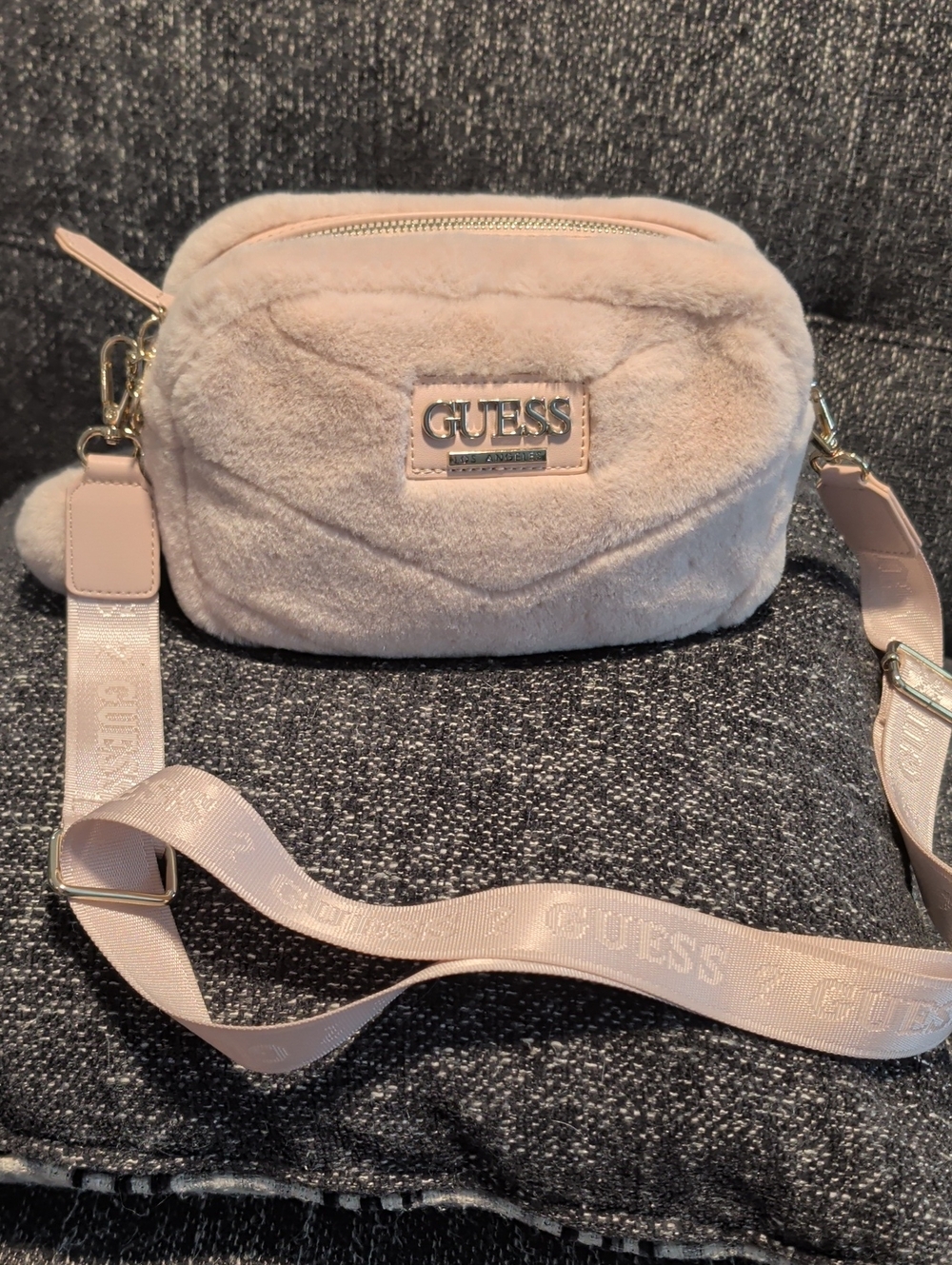 GUESS Pink Faux Fur Shoulder/Crossbody Bag